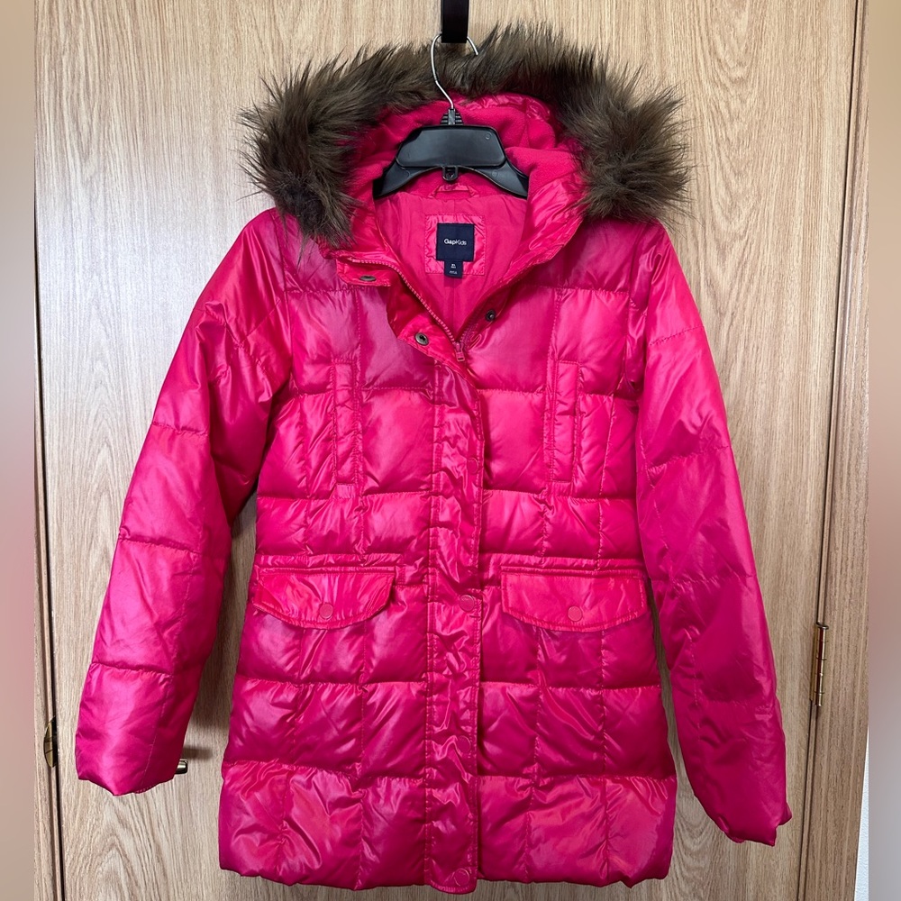 Gap Kids Fuchsia Down Filled Faux Fur Puffer Coat Girls XL(12)